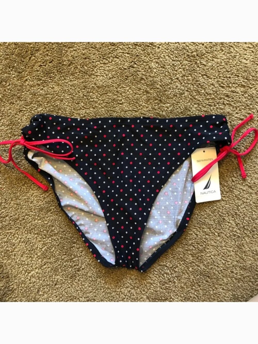 NEW NWT NAUTICA Navy Blue White Red Polka Dot USA Bow Tie Side Bikini BOTTOM 8